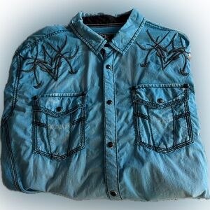 Buckle Black Blue long sleeve Large Shirt EUC